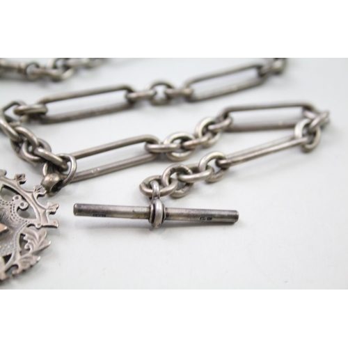 173 - Silver antique watch chain with fobs (56g)