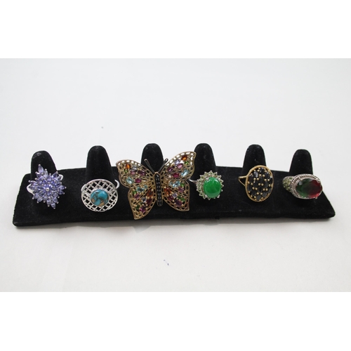 177 - Six silver gemstone rings including Turquoise (41g)