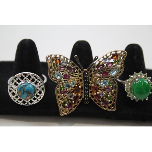 177 - Six silver gemstone rings including Turquoise (41g)