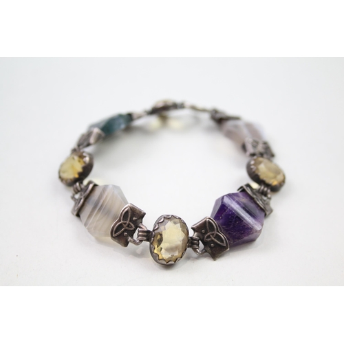 182 - Silver antique Scottish Revival gemstone bracelet (21g)