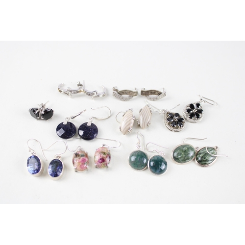 185 - A collection of silver gemstone earrings including Diamond (56g)