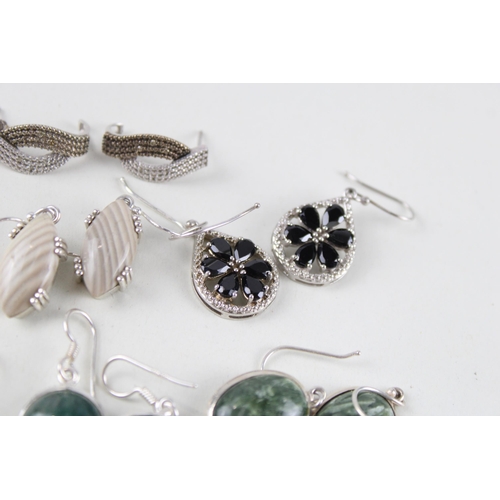 185 - A collection of silver gemstone earrings including Diamond (56g)