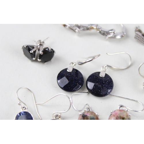 185 - A collection of silver gemstone earrings including Diamond (56g)