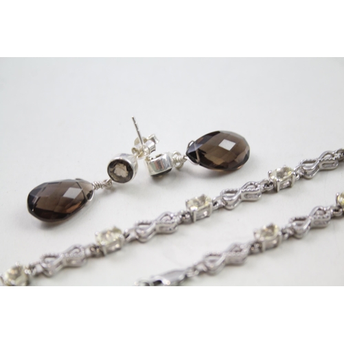 187 - A collection of silver gemstone jewellery including Smokey Quartz (33g)