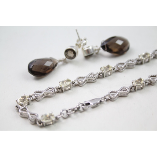 187 - A collection of silver gemstone jewellery including Smokey Quartz (33g)