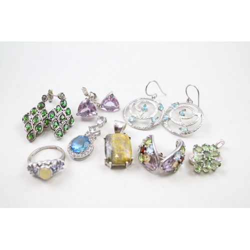 188 - A collection of silver gemstone jewellery including Peridot (46g)