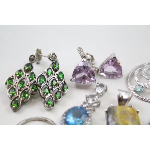 188 - A collection of silver gemstone jewellery including Peridot (46g)