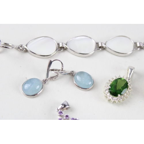 189 - A collection of silver gemstone jewellery including Diamond (51g)