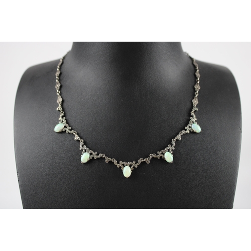 190 - Silver necklace with marcasite & Opal (12g)