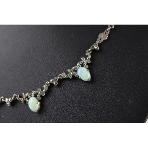 190 - Silver necklace with marcasite & Opal (12g)