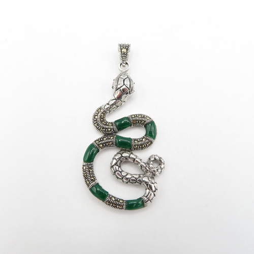 202 - HM Sterling Silver 925 Snake pendant set with green stones and red stone eyes (10.7g) In excellent c... 