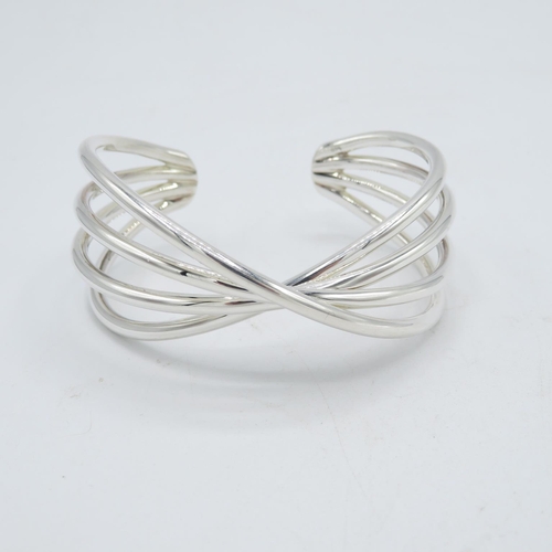 208 - HM 925 Sterling Silver 4 piece crossover design bangle - adjustable - (55g) In excellent condition