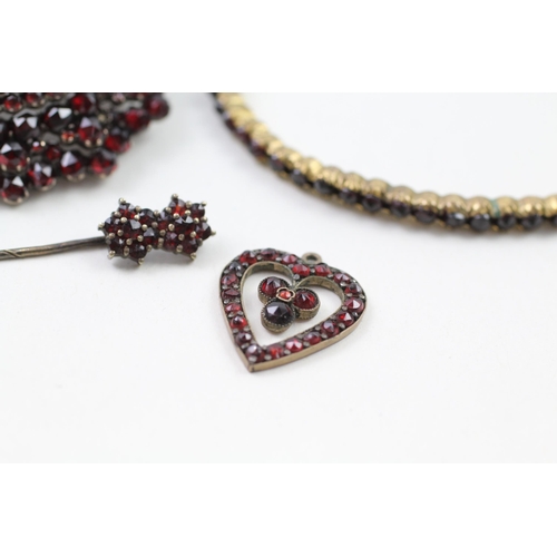 10 - 5x 4ct gold bohemian garnet antique jewellery (as seen) (36.8g)