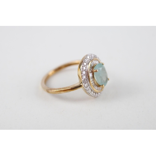 117 - 9ct gold blue gemstone & diamond dress ring (2.8g) Size  M 1/2