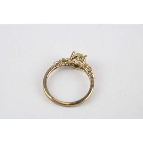 2 - 9ct gold green gemstone & diamond ring (2.2g) Size  N