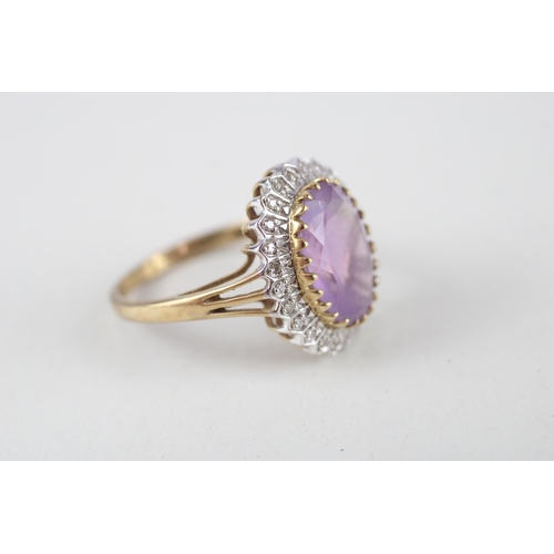 24 - 9ct gold amethyst & diamond ring (4.8g) Size  R