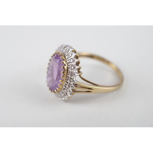 24 - 9ct gold amethyst & diamond ring (4.8g) Size  R