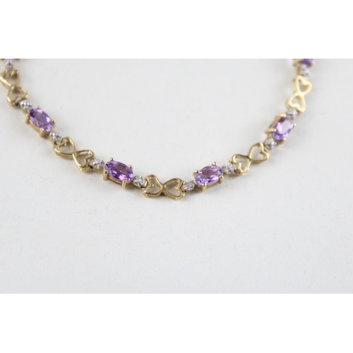 28 - 9ct gold amethyst & diamond bracelet (3.8g)