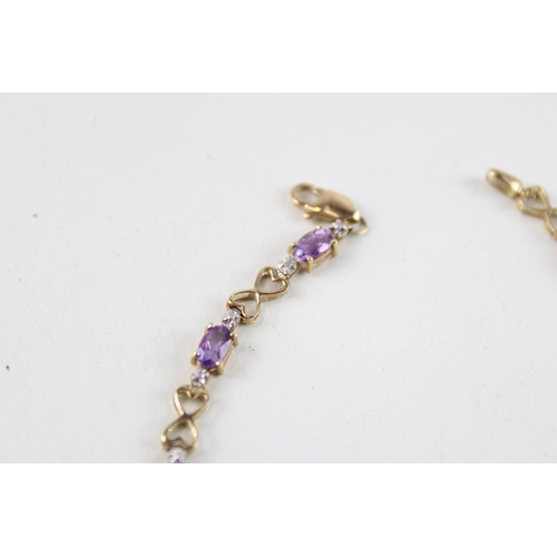 28 - 9ct gold amethyst & diamond bracelet (3.8g)