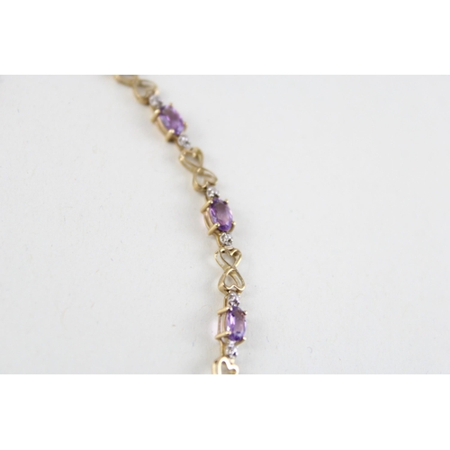 28 - 9ct gold amethyst & diamond bracelet (3.8g)