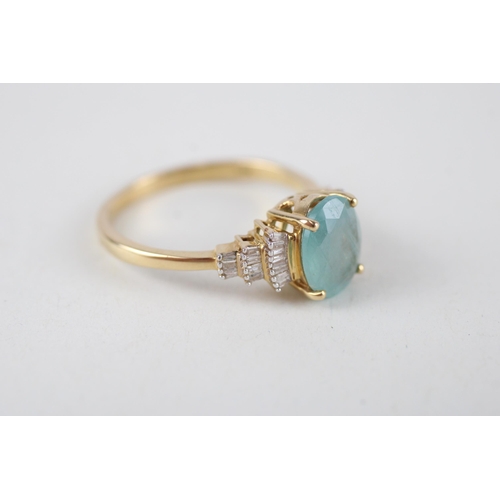 39 - 14ct gold blue gemstone & diamond dress ring (3.8g) Size  T