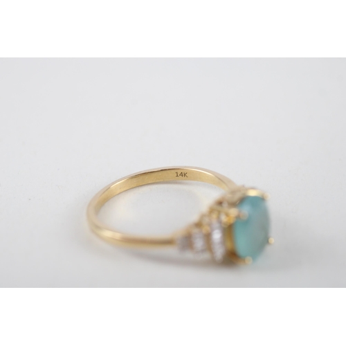 39 - 14ct gold blue gemstone & diamond dress ring (3.8g) Size  T