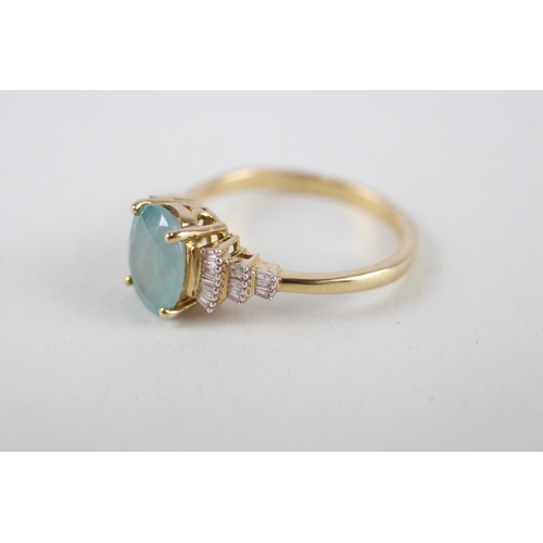 39 - 14ct gold blue gemstone & diamond dress ring (3.8g) Size  T