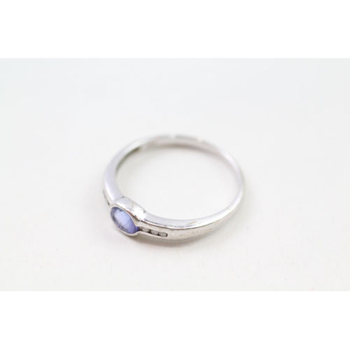 44 - 9ct white gold blue gemstone & diamond ring (1.8g)