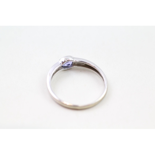 44 - 9ct white gold blue gemstone & diamond ring (1.8g)