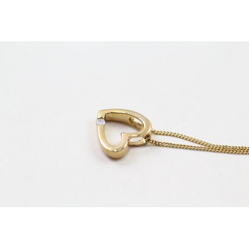 45 - 9ct gold diamond heart shaped pendant & chain (1.5g)