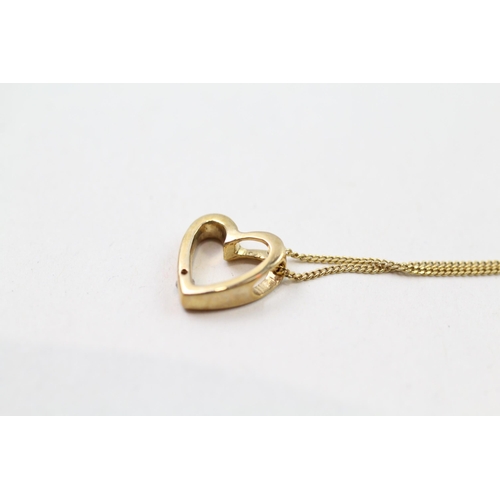 45 - 9ct gold diamond heart shaped pendant & chain (1.5g)