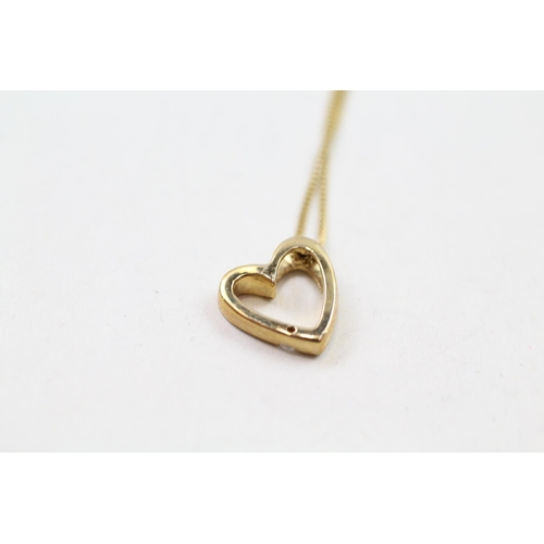 45 - 9ct gold diamond heart shaped pendant & chain (1.5g)