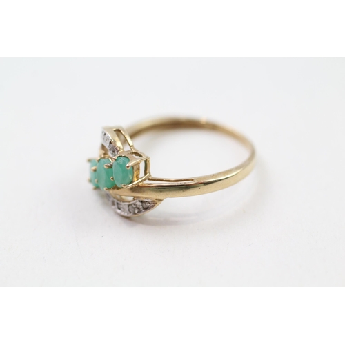 53 - 9ct gold emerald & diamond dress ring (1.6g) Size  N