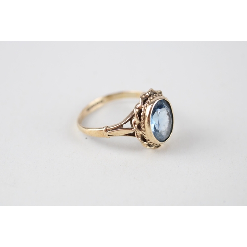 60 - 9ct gold blue gemstone dress ring (3.3g) Size  O