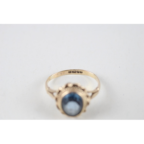 60 - 9ct gold blue gemstone dress ring (3.3g) Size  O