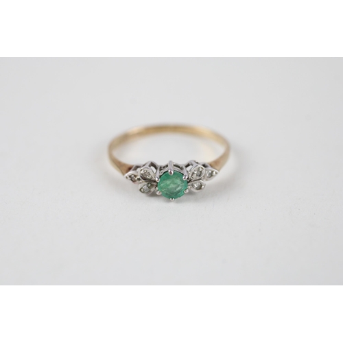 66 - 9ct gold emerald & diamond ring (1.1g) Size  K 1/2