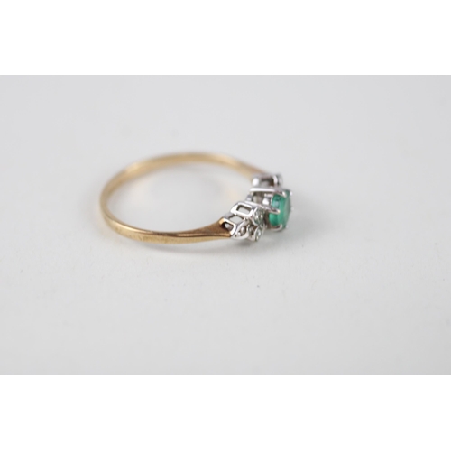 66 - 9ct gold emerald & diamond ring (1.1g) Size  K 1/2