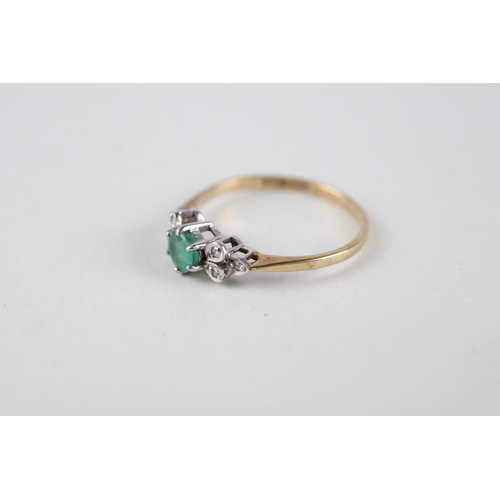 66 - 9ct gold emerald & diamond ring (1.1g) Size  K 1/2