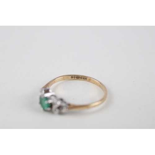 66 - 9ct gold emerald & diamond ring (1.1g) Size  K 1/2