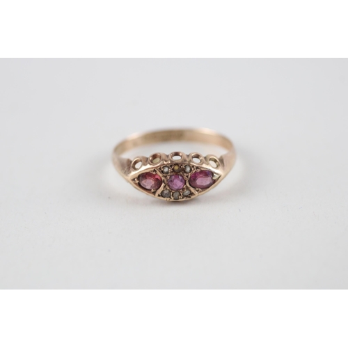 67 - 9ct gold pink gemstone & diamond ring with Chester hallmark (1.4g) Size  N