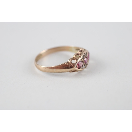 67 - 9ct gold pink gemstone & diamond ring with Chester hallmark (1.4g) Size  N