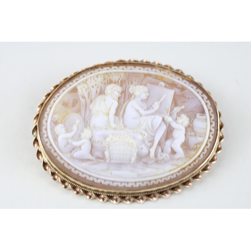 69 - 9ct gold still life shell cameo brooch (21.7g)