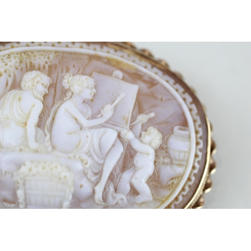 69 - 9ct gold still life shell cameo brooch (21.7g)