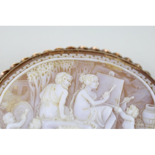 69 - 9ct gold still life shell cameo brooch (21.7g)