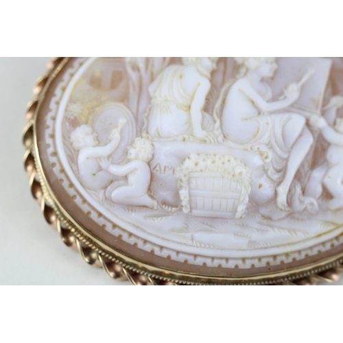 69 - 9ct gold still life shell cameo brooch (21.7g)