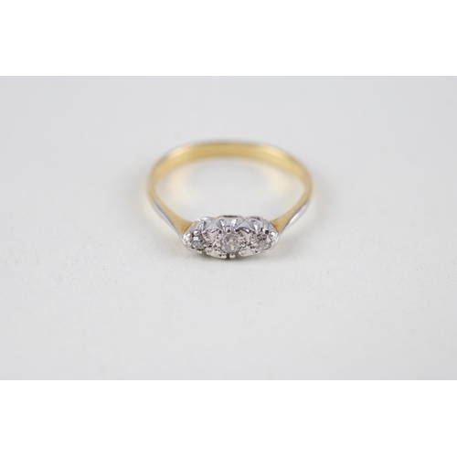 71 - 18ct gold diamond three stone ring (2g) Size  L 1/2