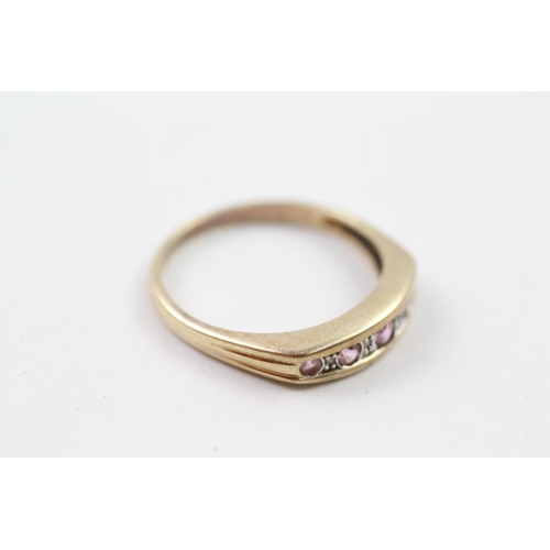 75 - 9ct gold pink sapphire & diamond half eternity ring (2.9g) Size  T