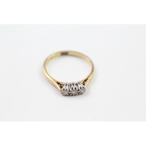 79 - 9ct gold vintage diamond three stone ring (1.7g) Size  L 1/2