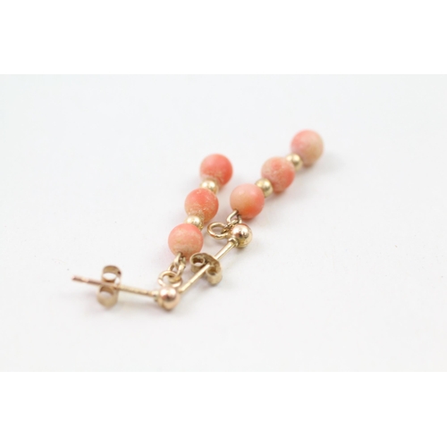 86 - 9ct gold coral drop earrings (1.2g)