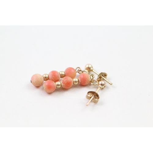 86 - 9ct gold coral drop earrings (1.2g)